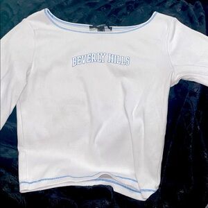 Forever 21 White and Blue Long Sleeve Tee